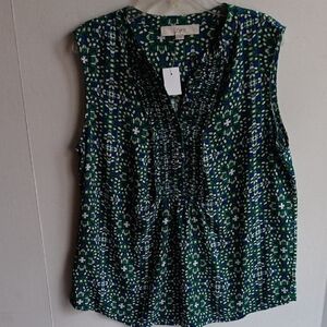 LOFT SLEEVLESS BLOUSE -  GREEN BLUE  PATTERN SIZE M